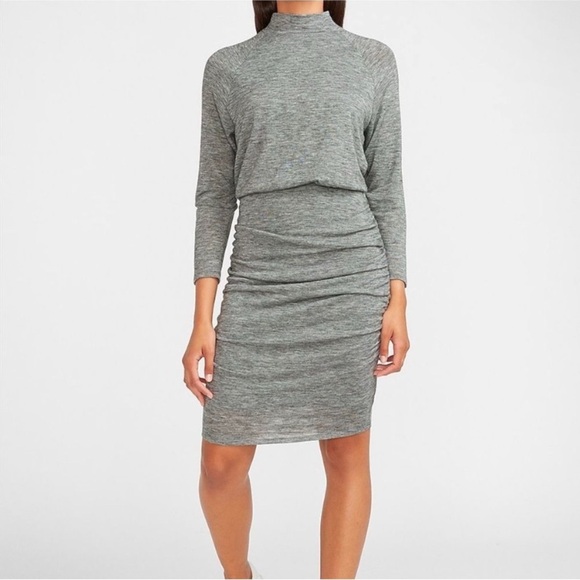 Express Heather Gray Mock Turtleneck Long Sleeve Ruched Knit Dress Size L NWT - Picture 6 of 6